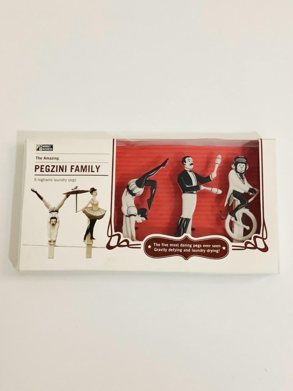 Rare, Funny Circus The Amazing Pegzini Family Highwire Laundry Pegs